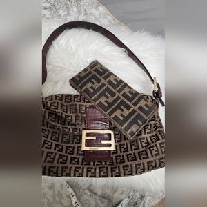 Fendi Monogram Shoulder Bag in Brown and Gold